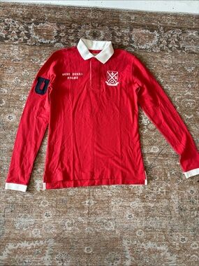 Polo by Ralph Lauren Red Long-Sleeve Rugby with White Collar